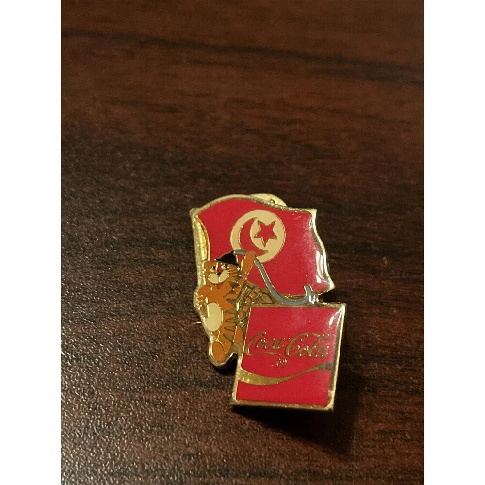 Vintage 1988 Seoul Olympics Coca Cola Hodori Tiger Tunisia Flag‎ Lapel Pin